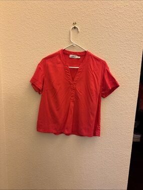 Vineyard Vines Coral-Red Short Sleeve V-Neck Blouse